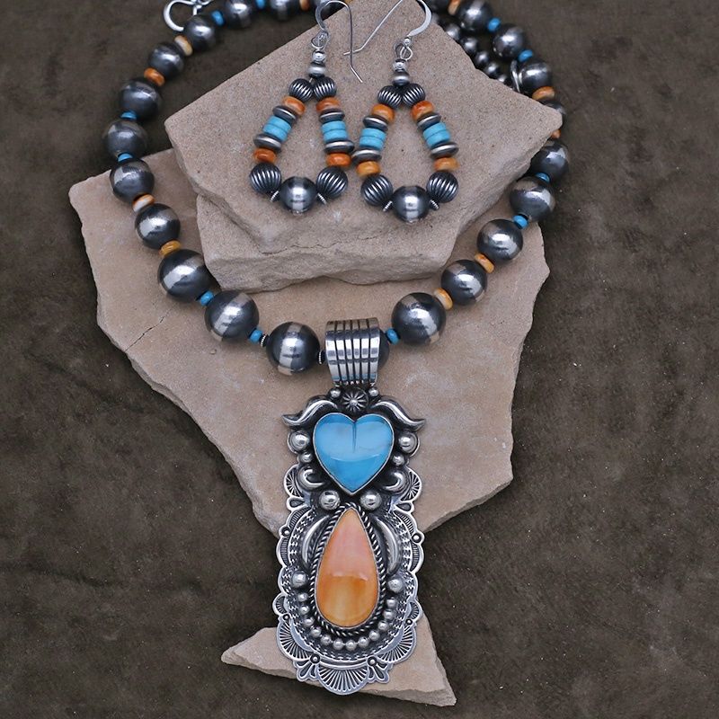 Orange spiny shell  &amp; turquoise 3-piece set