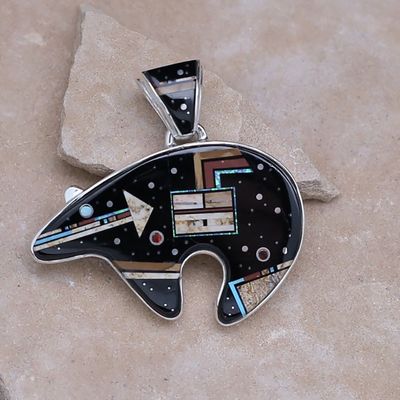 Heart line Bear pendant w/ Night sky &amp; Yei figure