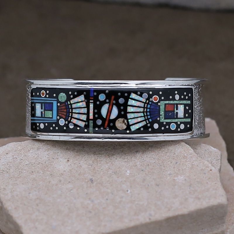 Micro inlay cuff bracelet w/ Yei's and Night Sky