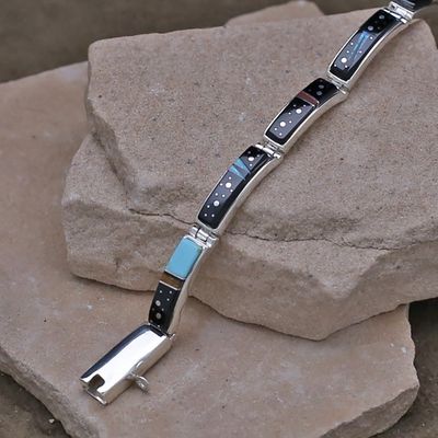 Thin link bracelet with Night Sky inlay design