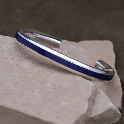 Zuni Lapis thin channel inlay bracelet