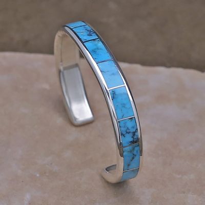 Zuni Larry Loretto 3/8&quot; inlay bracelet w/ turquoise