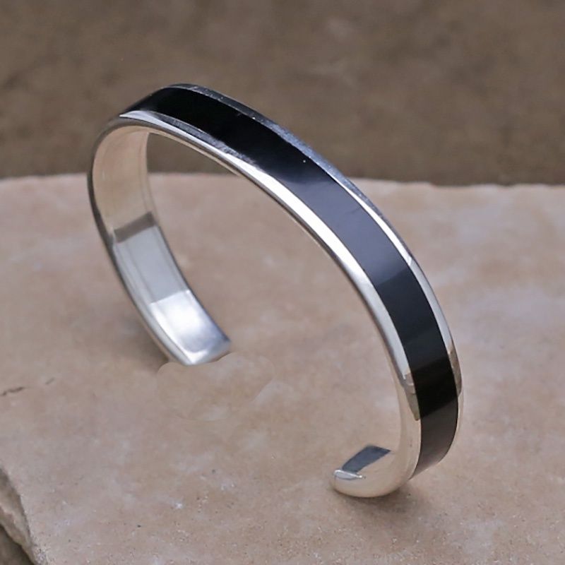 Zuni Larry Loretto 3/8&quot; inlay bracelet w/ black jet