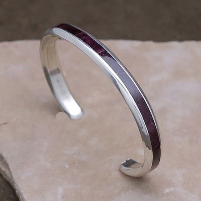 Zuni Purple spiny oyster shell thin channel inlay bracelet