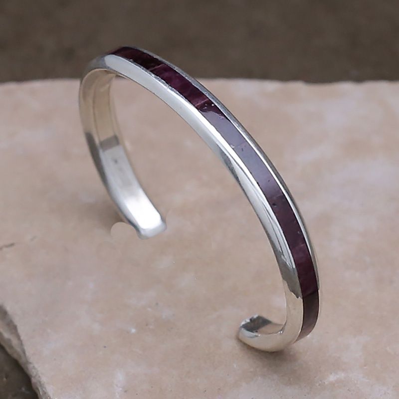 Zuni Purple spiny oyster shell thin channel inlay bracelet