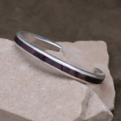 Zuni Purple spiny oyster shell thin channel inlay bracelet