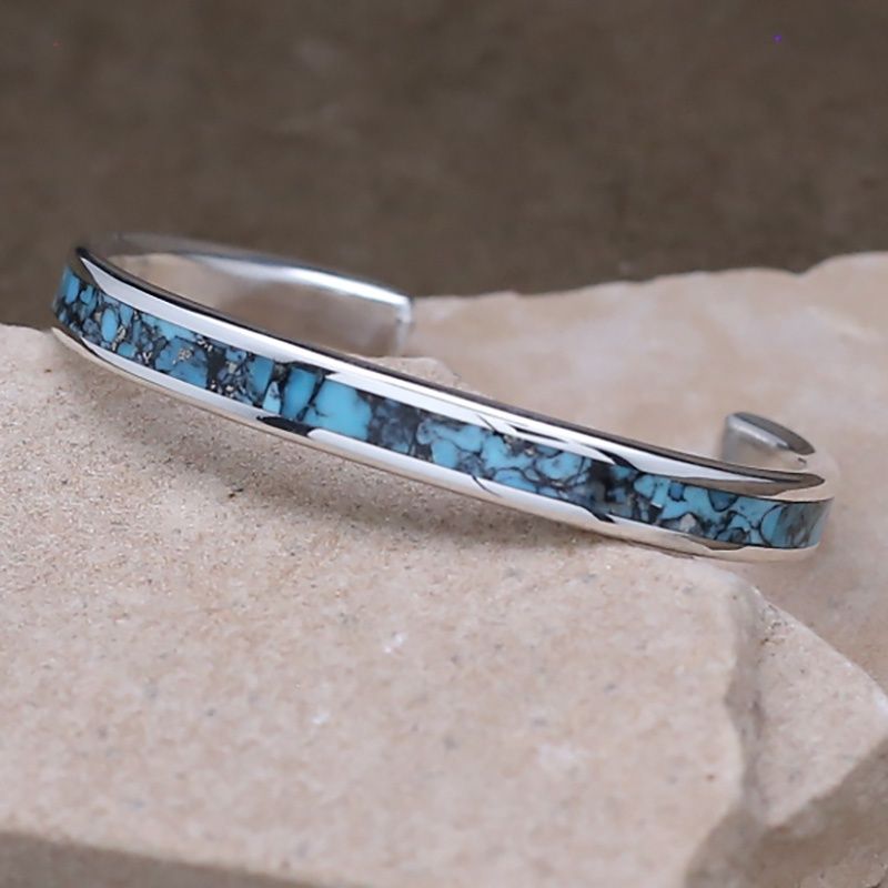 Zuni Larry Loretto 1/4&quot; inlay bracelet w/ spider web turquoise