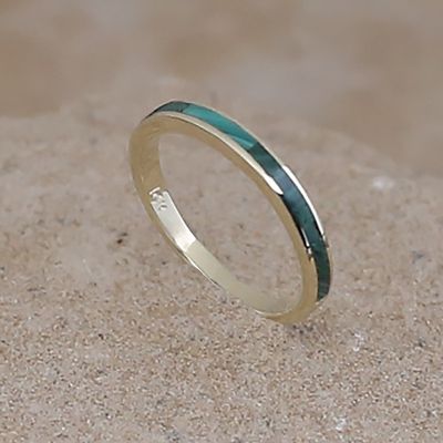 Thin stackable ring in 14kt gold &amp; Malachite