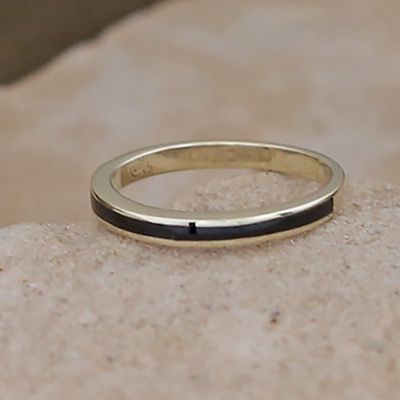 Thin stackable ring in 14kt gold &amp; Black Jade
