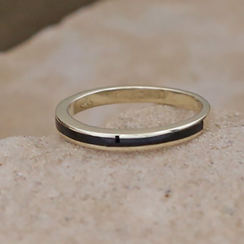 Thin stackable ring in 14kt gold &amp; Black Jade