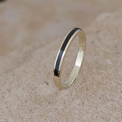 Thin stackable ring in 14kt gold &amp; Black Jade