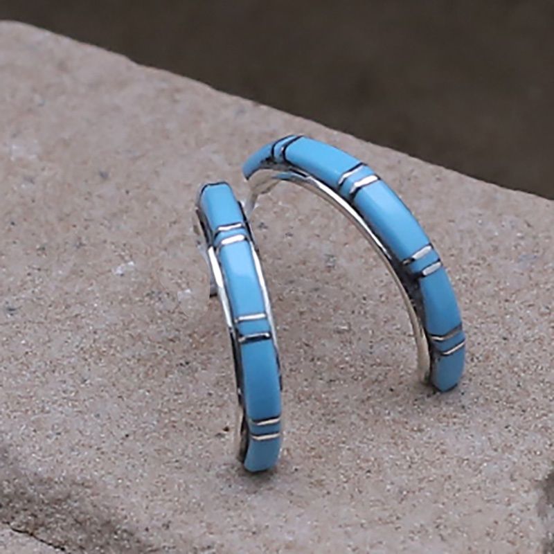 Zuni channel inlay 1/2 hoop earrings