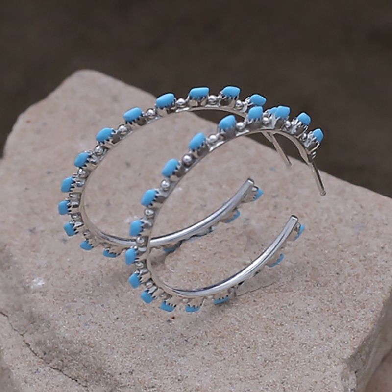 Zuni 1/2 hoop needle point earrings