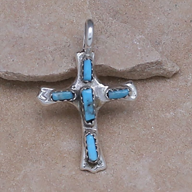 Zuni needle point cross pendant