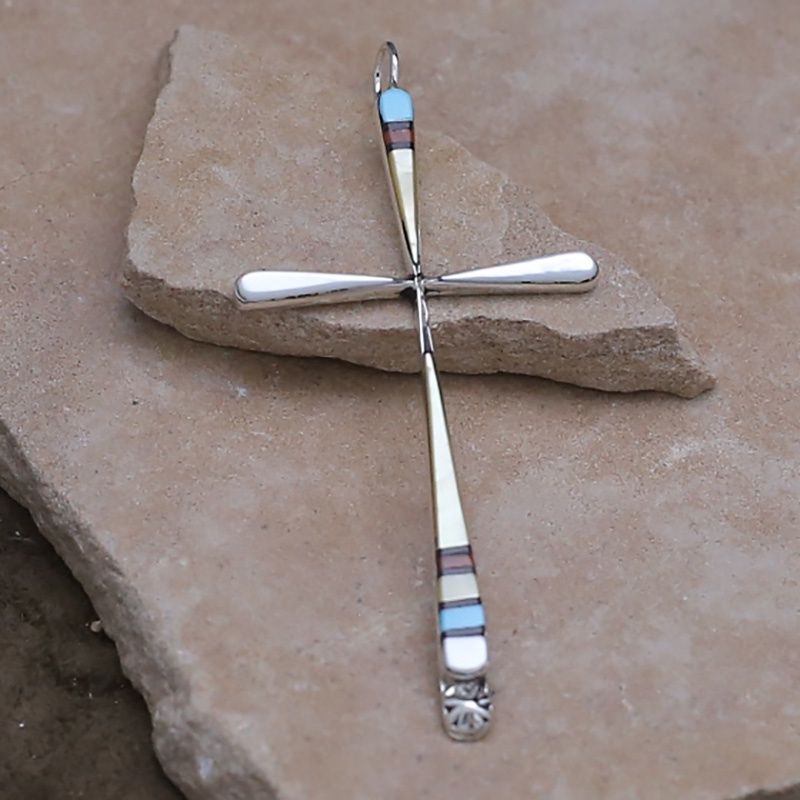 Large Zuni inlay cross pendant