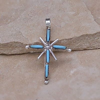 Small Zuni needle point cross pendant w/turquoise