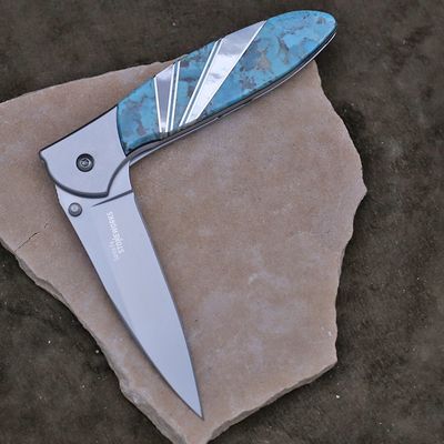 Kershaw knife with turquoise &amp; mother of pearl inlay