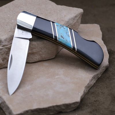 Jewel collection knife w/ black onyx &amp; turquoise inlay