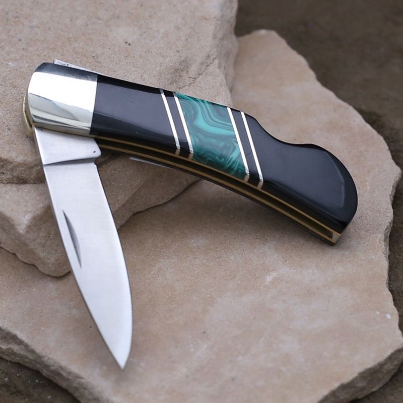 Jewel collection knife w/ malachite &amp; black onyx inlay