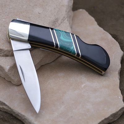 Jewel collection knife w/ malachite &amp; black onyx inlay