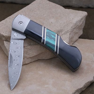 Jewel collection Damascus knife w/ malachite &amp; black onyx