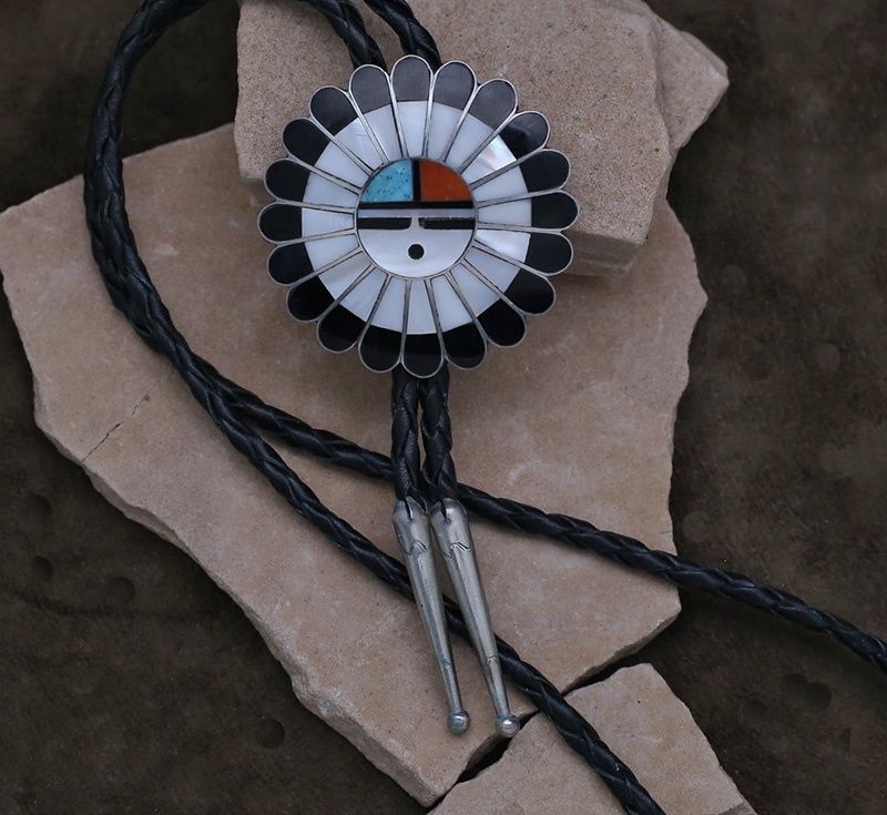 Zuni Sunface inlay bolo tie