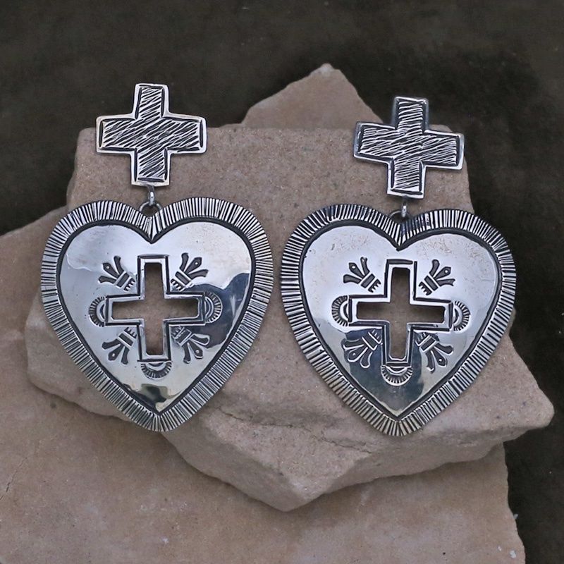 Large double cross dangle earrings