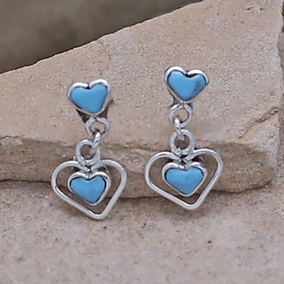 Small double heart dangle earrings