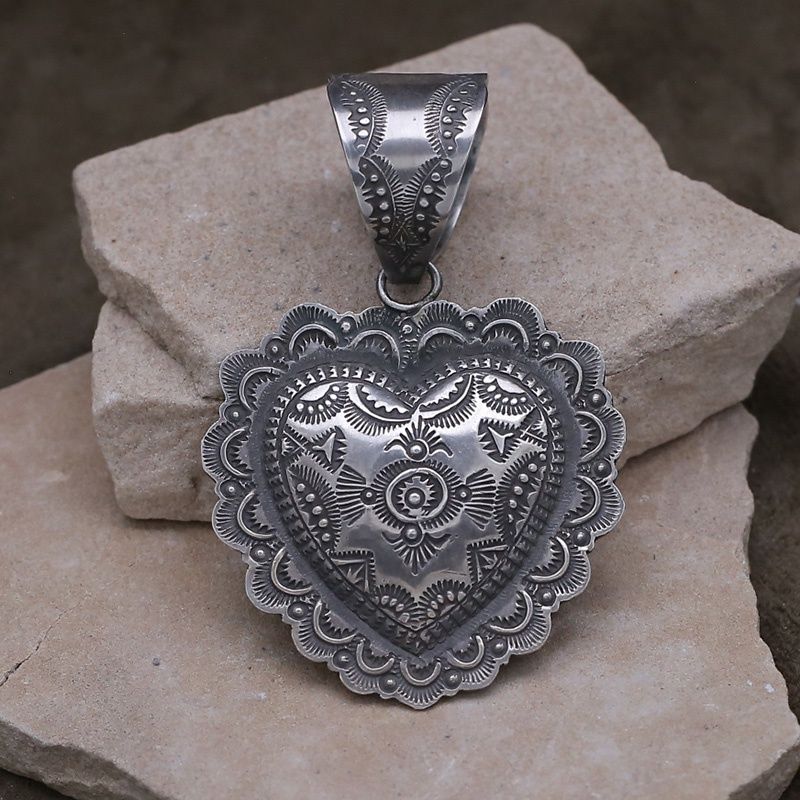 Heavily stamped large heart pendant