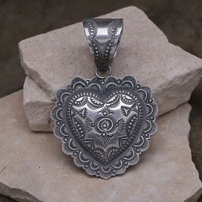 Heavily stamped large heart pendant