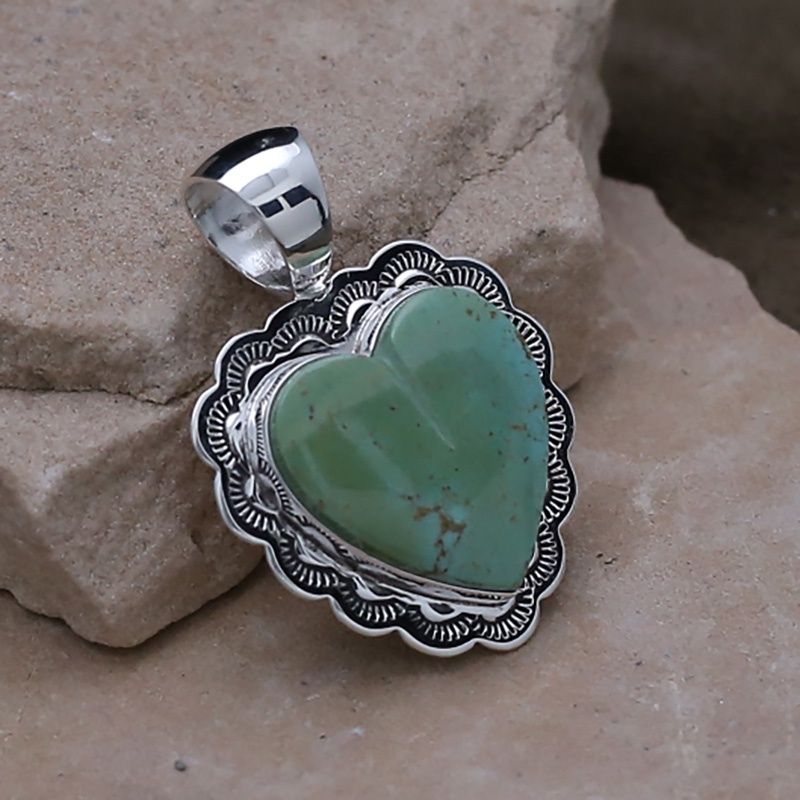Scalloped edge turquoise  heart pendant