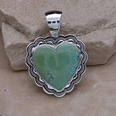 Scalloped edge turquoise  heart pendant