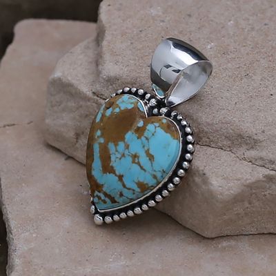 Turquoise heart pendant w/ bead surround