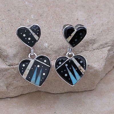 Double Dangle heart earrings-Night Sky