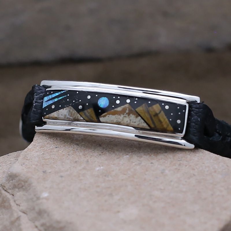 Small Adobe Pueblo bracelet w/ leather strap