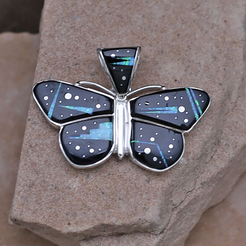 Large butterfly inlay pendant - Night sky design