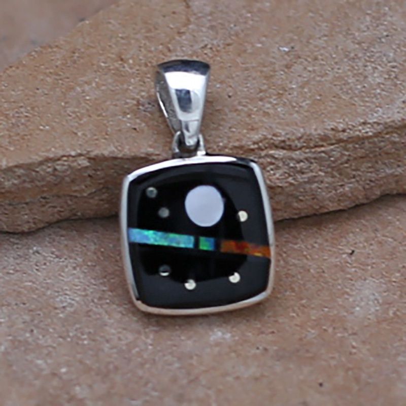 Mini square inlay pendant w/ night sky &amp; moon