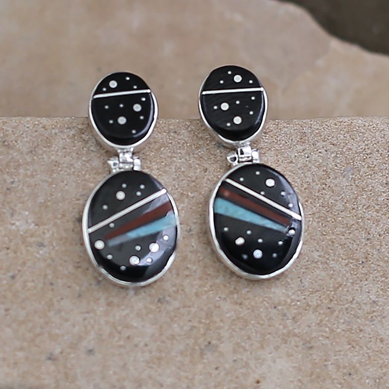 Oval drop dangle earrings w/night sky design
