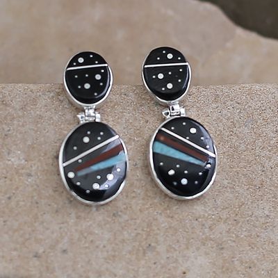 Oval drop dangle earrings w/night sky design