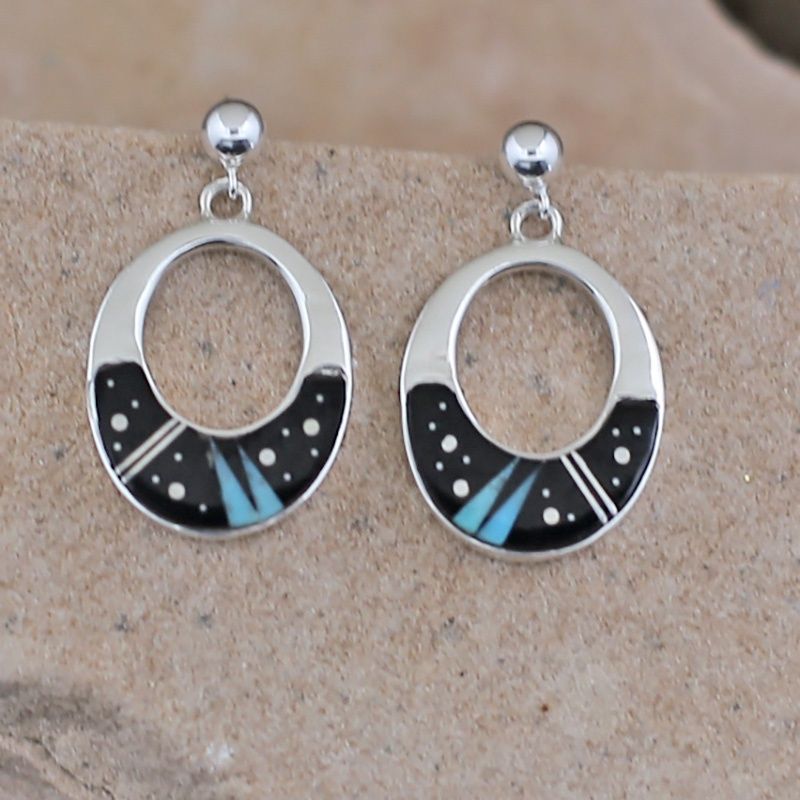 Open oval dangle earrings w/ Night sky design