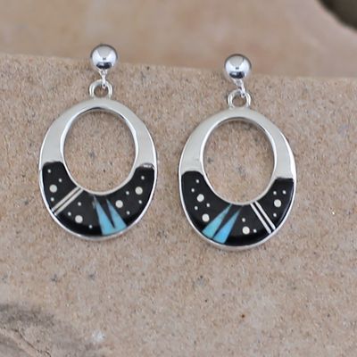Open oval dangle earrings w/ Night sky design