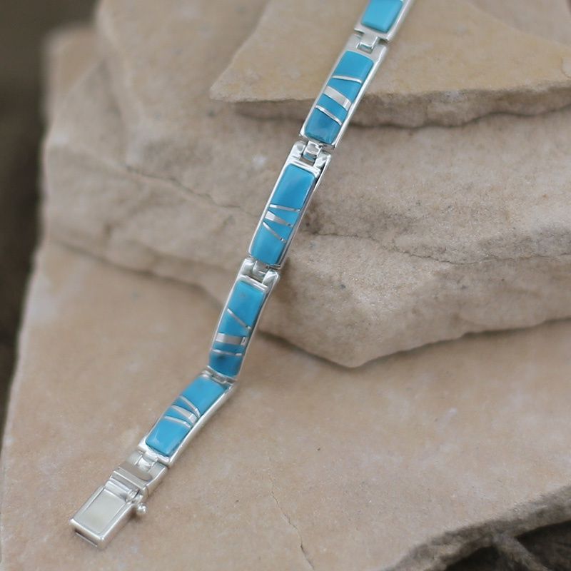 Navajo inlay turquoise 1/4&quot; link bracelet