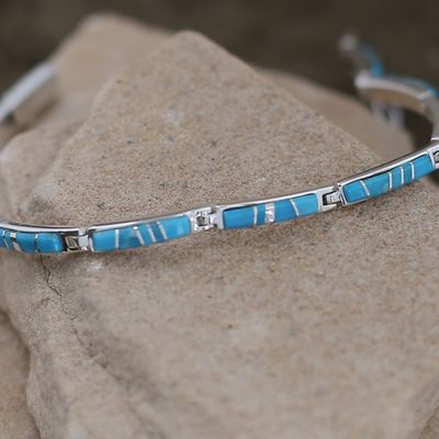 Navajo inlay turquoise  1/8"  link bracelet