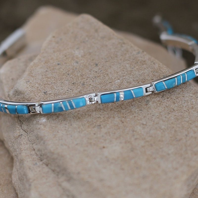 Navajo inlay turquoise  1/8"  link bracelet