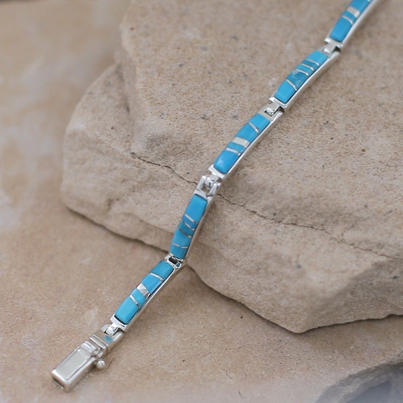 Navajo inlay turquoise  1/8&quot;  link bracelet