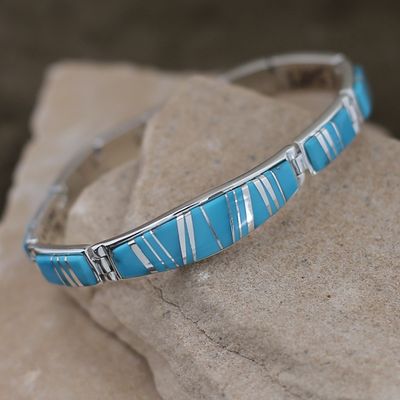 Wide Navajo turquoise inlay link bracelet