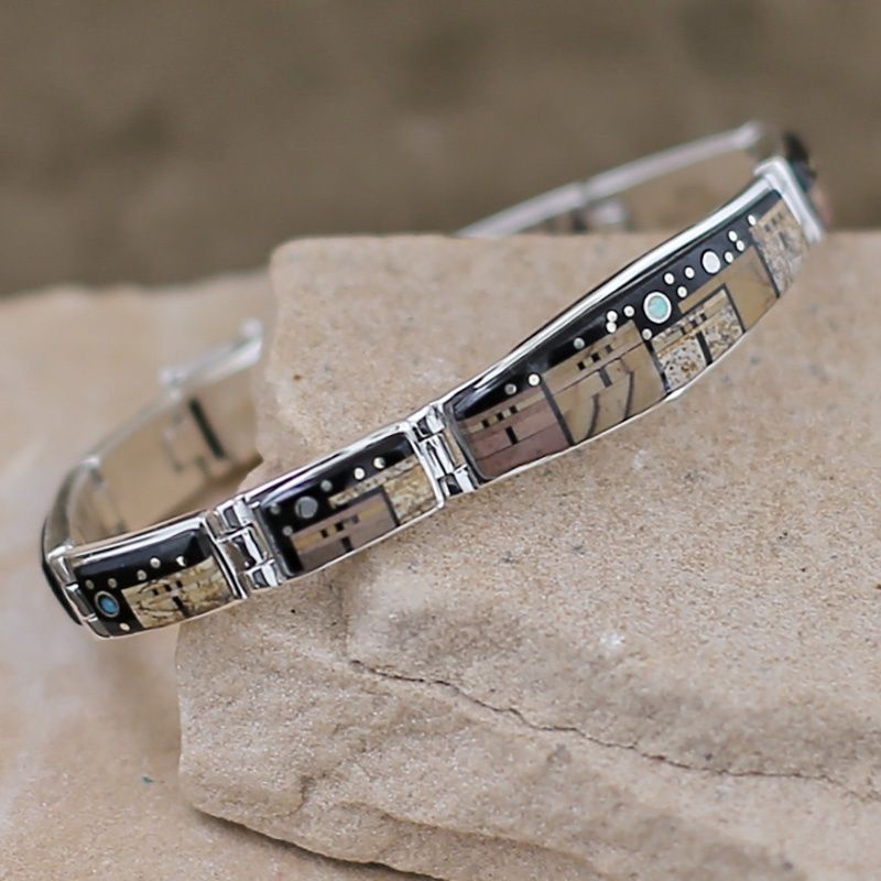 Wide Adobe Pueblo link bracelet by Clayton Tom