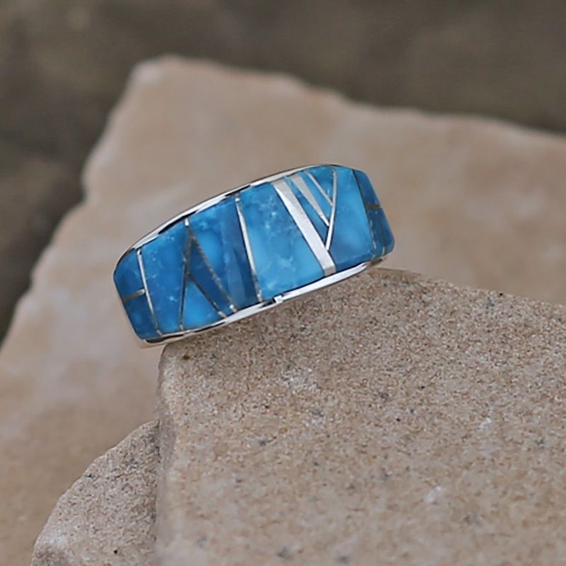 Wide taper inlay ring - blue/green turquoise