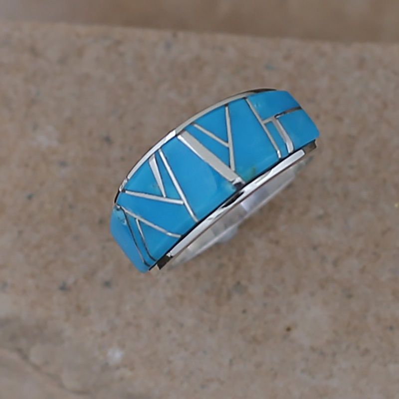 Wide taper inlay ring- Kingman turquoise