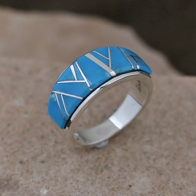 Wide taper inlay ring- Kingman turquoise
